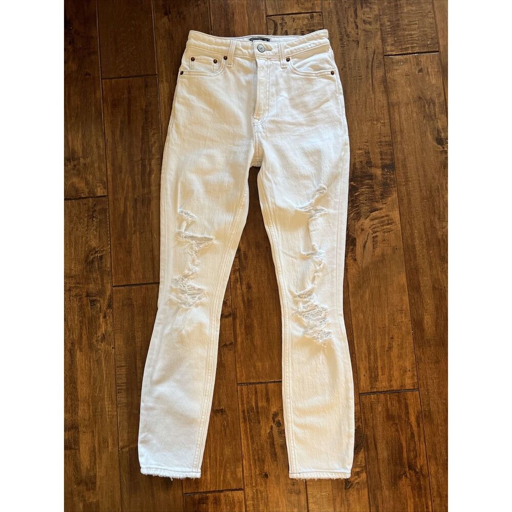 New Abercrombie & Fitch Simone White High-Rise Jeans Pants Stretch Size 00 24 - Picture 3 of 12
